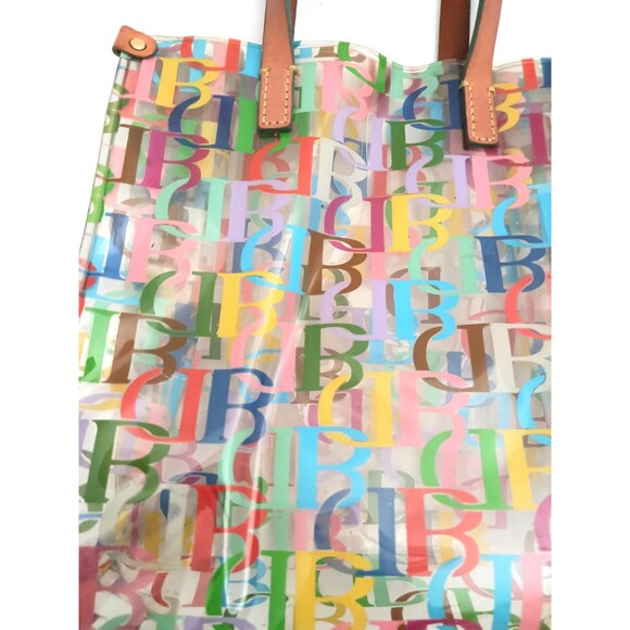 Dooney & Bourke Clear Vinyl Multicolor Logo Small Lunch Tote Leather Handles - Picture 10 of 11